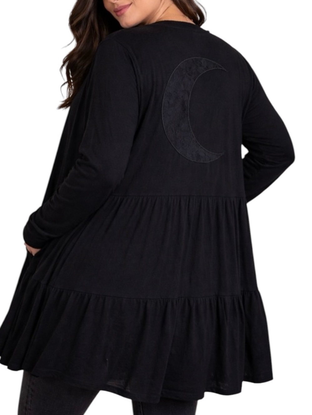 Hot Topic Black Lace Moon Open Front Lightweight Duster Cardigan XS Emo Goth